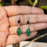 Black & Green Onyx Silver Earring
