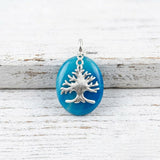 925 sterling silver Blue Banded Onyx Tree of Life pendant with natural gemstone