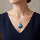 Handcrafted Tree of Life pendant in sterling silver with Blue Banded Onyx