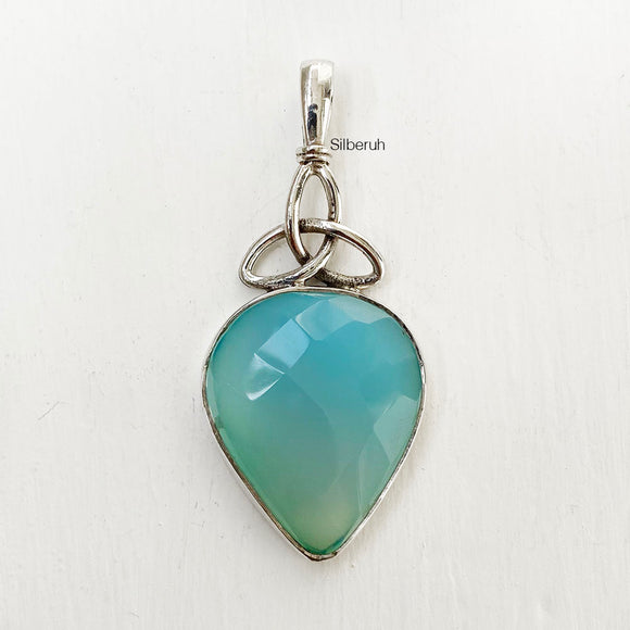 Blue Chalcedony Celtic Silver Pendant