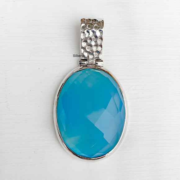 Blue Chalcedony Facetted Silver Pendant