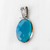 Blue Chalcedony Facetted Silver Pendant