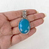 Blue Chalcedony Facetted Silver Pendant