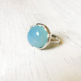Blue Chalcedony Knotted Silver Ring