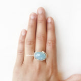 Blue Chalcedony Matka Silver Ring