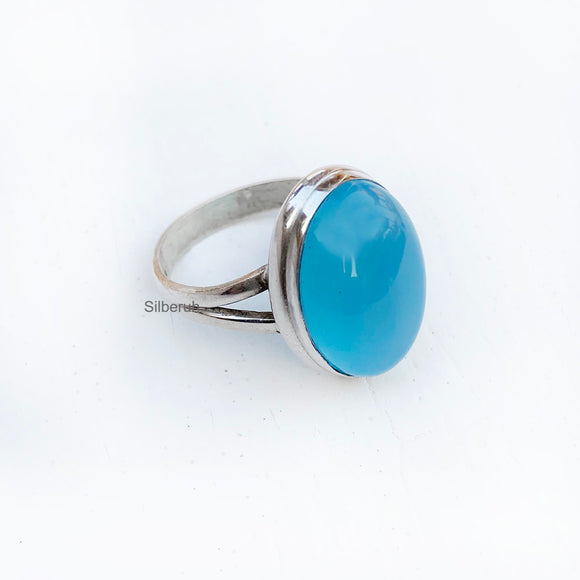 Blue Chalcedony Oval Silver Ring