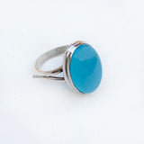 Blue Chalcedony Oval Silver Ring