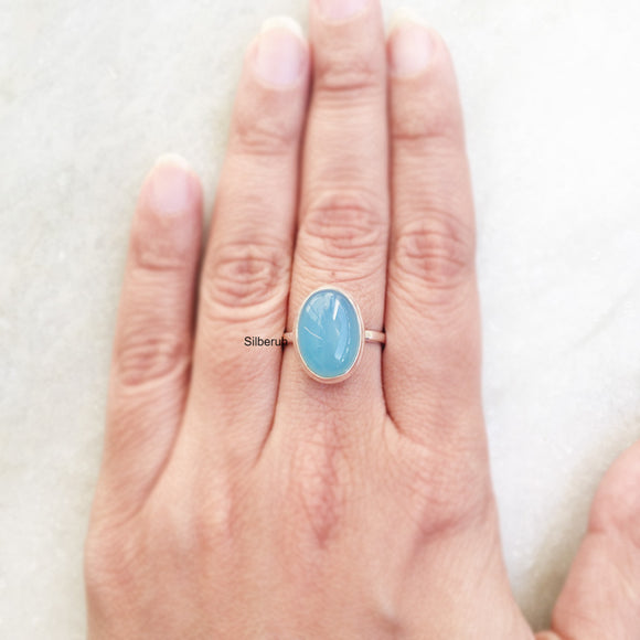 Blue Chalcedony Silver Ring