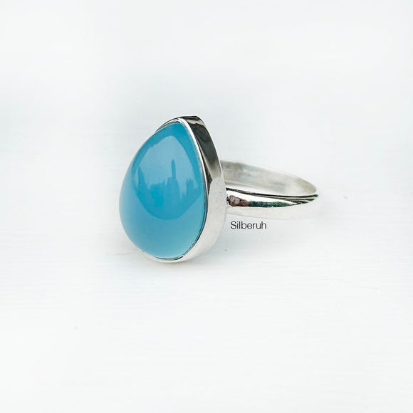 Blue Chalcedony Teardrop Silver Ring