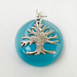 Blue Chalcedony Tree Silver Pendant