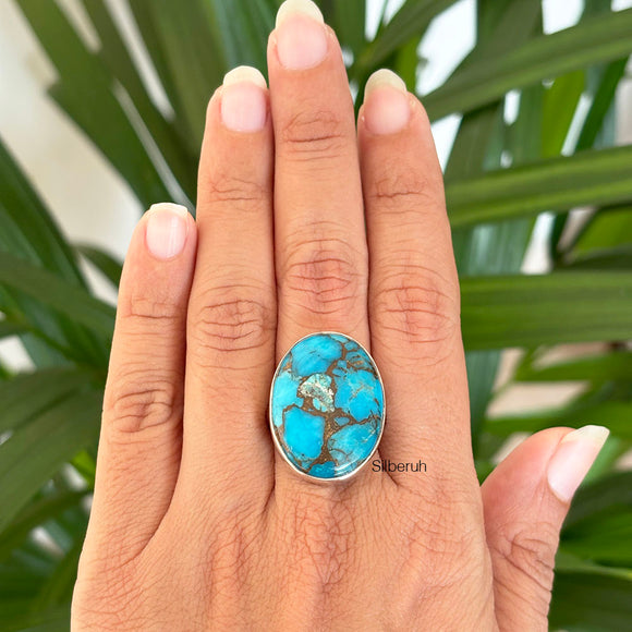 Blue Copper Turquoise Silver Ring