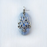 Blue Lace Agate Filigree Silver Pendant