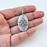 Blue Lace Agate Filigree Silver Pendant