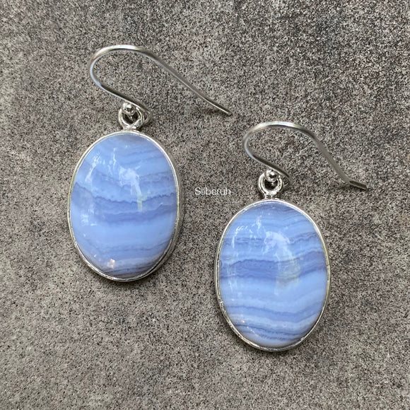 Blue Lace Agate Silver Earring