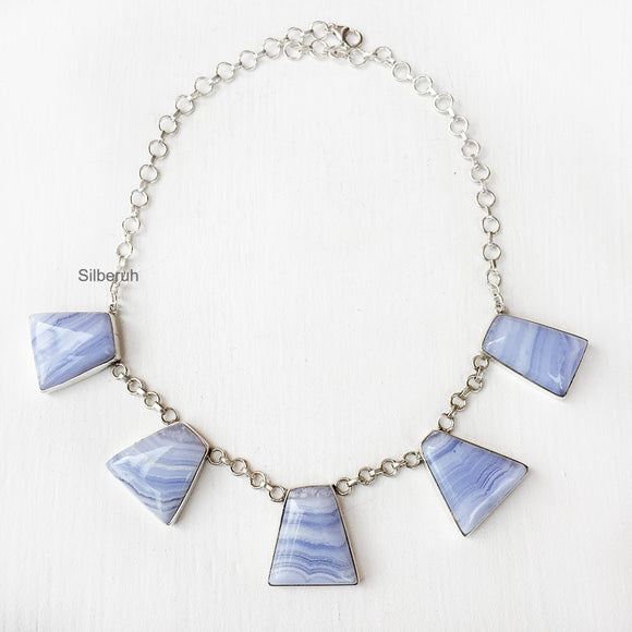 Blue Lace Agate Silver Necklace