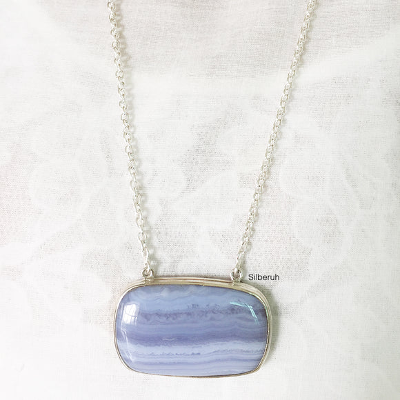 Blue Lace Agate Silver Necklace