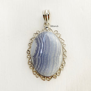 Blue Lace Agate Silver Pendant