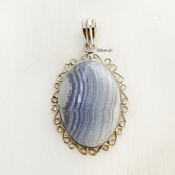 Blue Lace Agate Silver Pendant