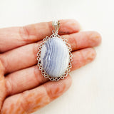 Blue Lace Agate Silver Pendant