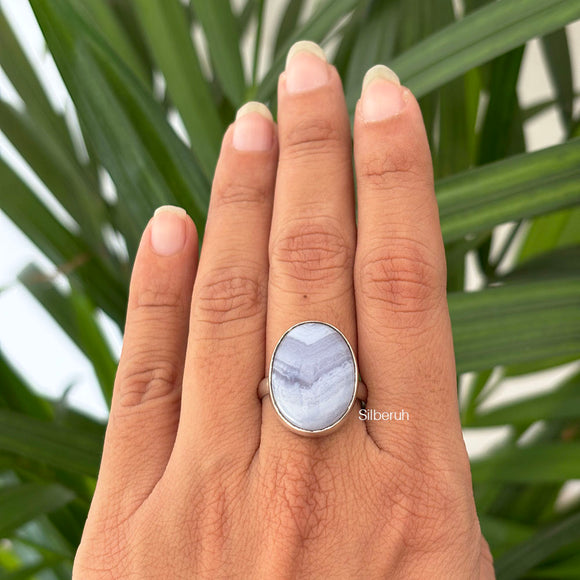 Blue Lace Agate Silver Ring