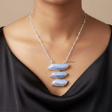 Blue Lace Agate Wave Silver Necklace