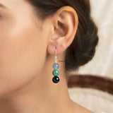 Blue Onyx, Azurite & Facetted Black Onyx Silver Earring