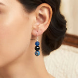 Blue Onyx & Facetted Black Onyx Silver Earring