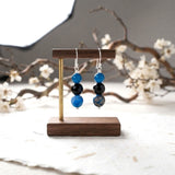 Blue Onyx & Facetted Black Onyx Silver Earring