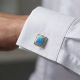 blue opal silver cufflinks India 925 Greek design