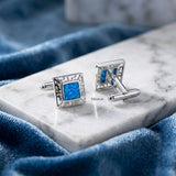 925 silver cufflinks blue opal square design