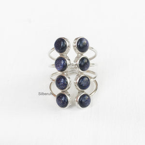 Blue Sunstone Adjustable Silver Ring