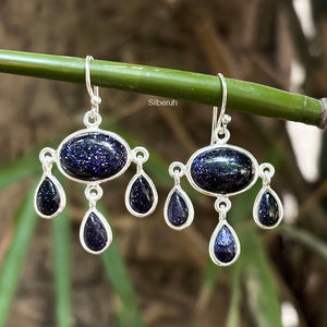 Blue Sunstone Chandelier Silver Earring