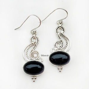 Blue Sunstone Curve Silver Earring