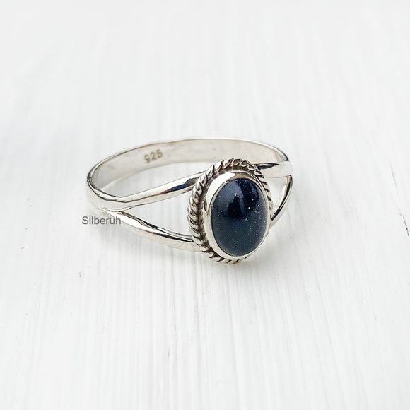 Blue Sunstone Dainty Silver Ring