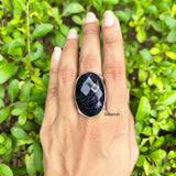 Blue Sunstone Facetted Silver Adjustable Ring