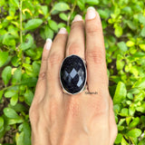 Blue Sunstone Facetted Silver Adjustable Ring