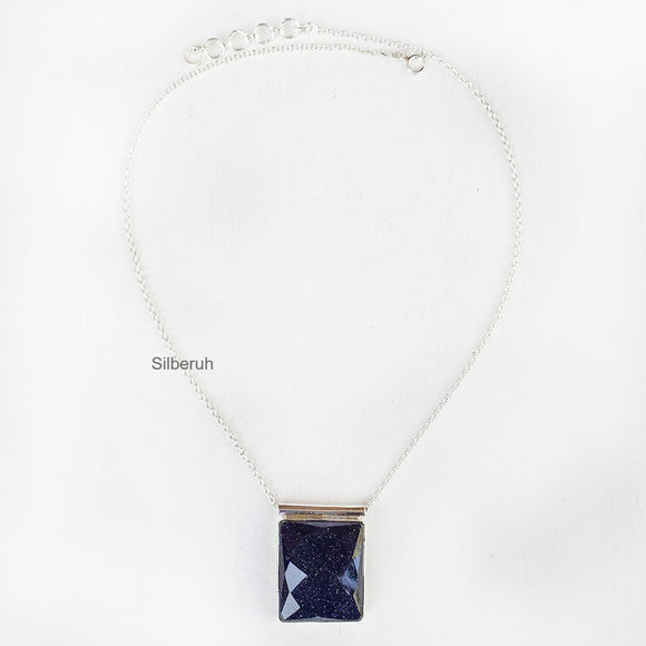 Blue Sunstone Facetted Silver Necklace