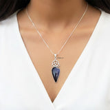 Blue Sunstone Facetted Triquetra Knot Silver Pendant