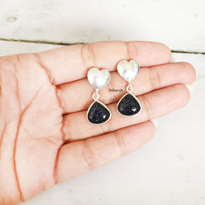 Blue Sunstone Heart Silver Earring