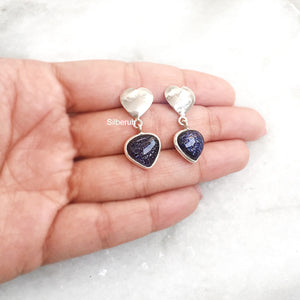 Blue Sunstone Heart Silver Earring