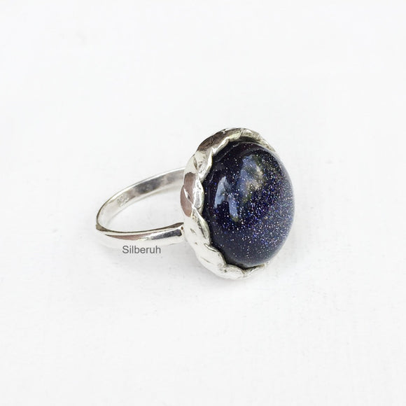 Blue Sunstone Knotted Silver Ring