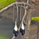 Blue Sunstone Long Hook Drop Silver Earring
