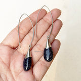Blue Sunstone Long Hook Drop Silver Earring