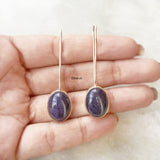 Blue Sunstone Long Hook Silver Earring