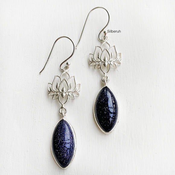 Blue Sunstone Lotus Silver Earring