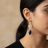 925 Silver Blue Sunstone Lotus Earrings handcrafted design