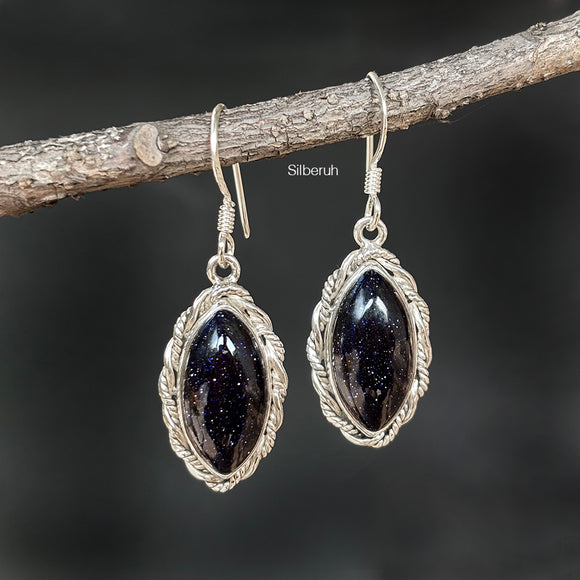 Blue Sunstone Marquise Drop Silver Earring