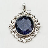 Blue Sunstone Ornamental Silver Pendant