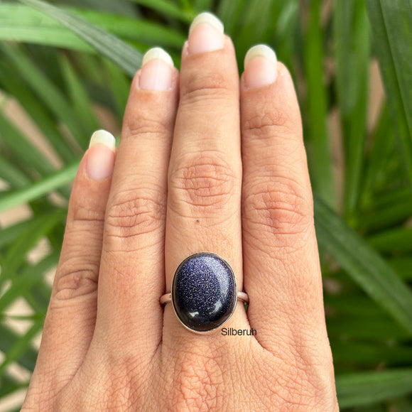 Blue Sunstone Oval Silver Ring
