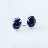 Blue Sunstone Oval Silver Stud